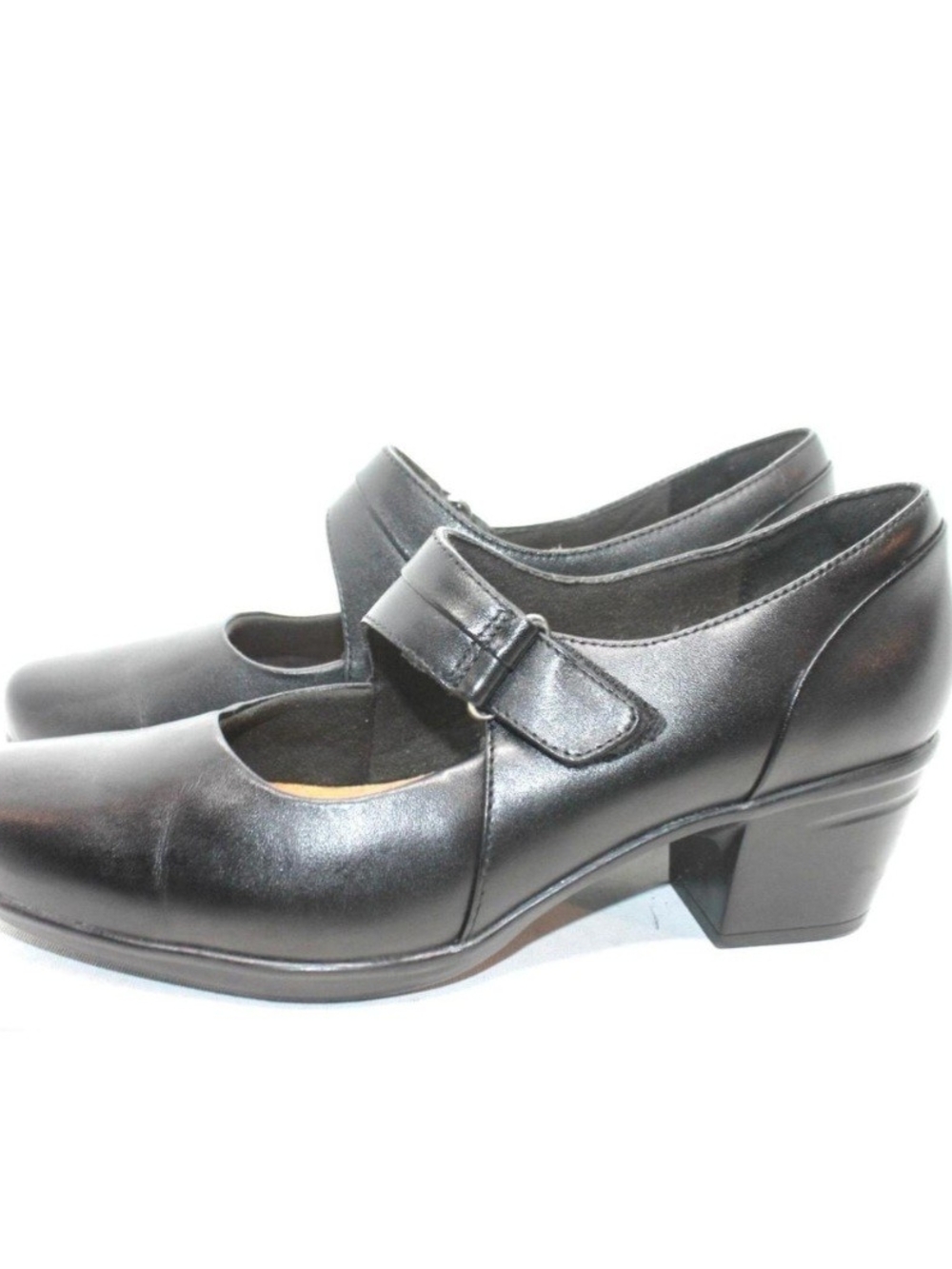 Clarks Classic Black Leather Mary Jane Heel Shoes for Women